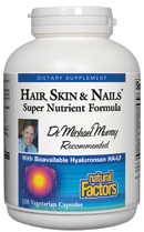 Hair, Skin & Nails from Natural Factors provides the body with nutrients vital in maintaining strong and healthy hair and nails and radiantly smooth skin..